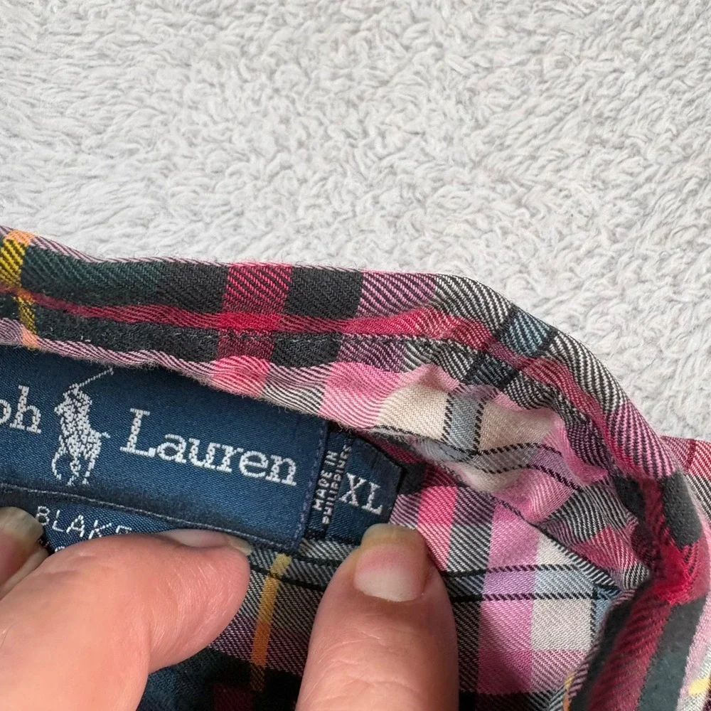 Polo Ralph Lauren Blake Mens XL Pink Green Plaid Cotton Button Down Shirt Preppy